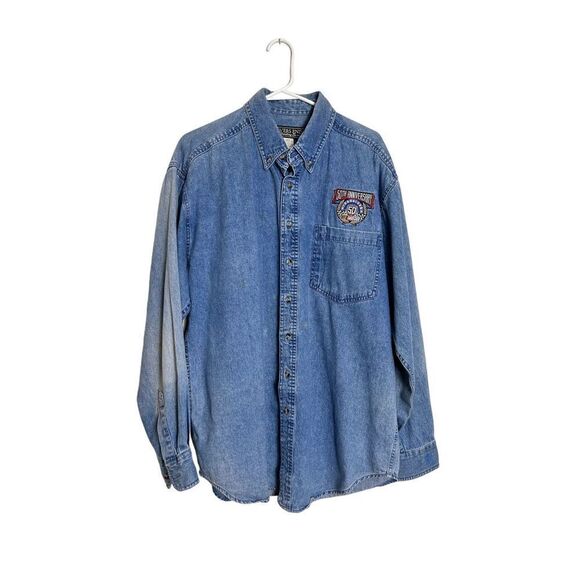 Vintage Rivers End Men’s 50th Anniversary NASCAR Button Denim Shirt Size Medium - Picture 1 of 11